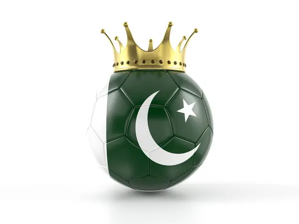 Pakistan Flagga Fotboll Med Krona Vit Bakgrund Illustration Stockfoto