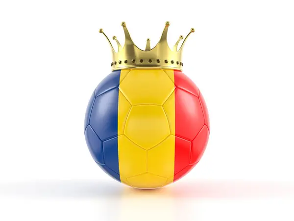 Roemenië Vlag Voetbal Met Kroon Een Witte Achtergrond Illustratie Stockfoto