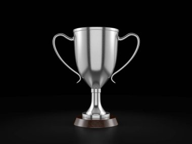 Beyaz arka planda gümüş kupa. 3d illüstrasyon.