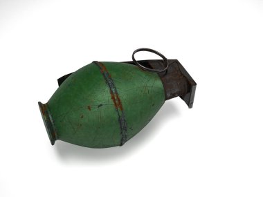 Beyaz arka planda el bombası. 3d illüstrasyon.