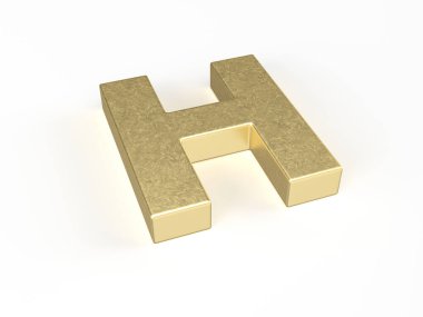 Beyaz arka planda altın harfli H harfi. 3d illüstrasyon.
