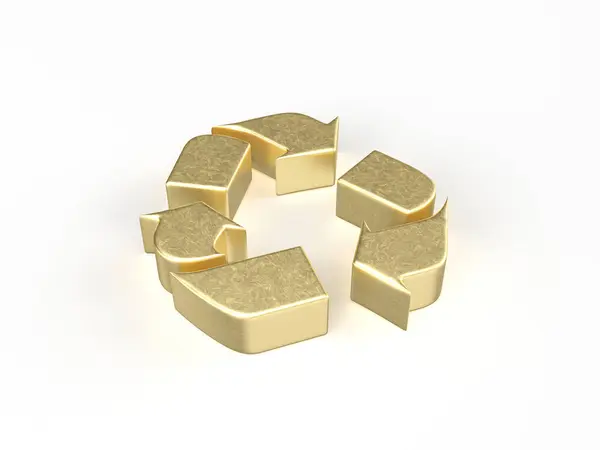 白い背景のゴールドリサイクルシンボル 3Dイラスト ロイヤリティフリーのストック写真