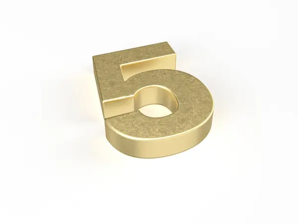 ゴールドナンバー5 白い背景 3Dイラスト ロイヤリティフリーのストック画像