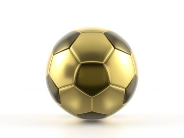 Beyaz arka planda altın futbol topu. 3d illüstrasyon.