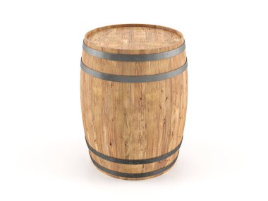 Beyaz arka planda tahta fıçı. 3d illüstrasyon.