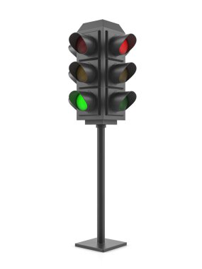 Beyaz arka planda trafik ışığı. 3d illüstrasyon.