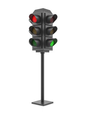 Beyaz arka planda trafik ışığı. 3d illüstrasyon.