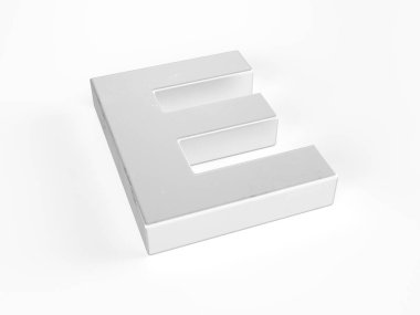 Beyaz arka planda metal E harfi. 3d illüstrasyon.