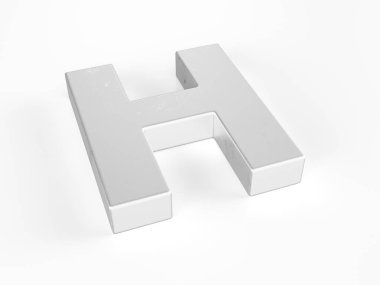 Beyaz arka planda metal H harfi. 3d illüstrasyon.