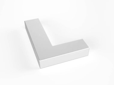 Beyaz arka planda metal L harfi. 3d illüstrasyon.