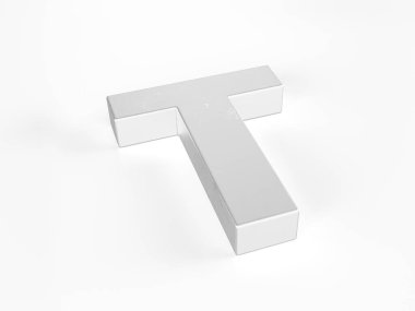 Beyaz arka planda metal T harfi. 3d illüstrasyon.