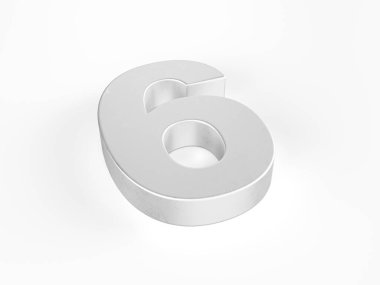 Beyaz arka planda altı numaralı metal. 3d illüstrasyon.