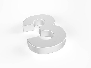 Beyaz arka planda üç numaralı metal. 3d illüstrasyon.