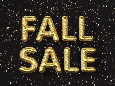 Altın balonlar siyah arka planda sonbahar indirimi. 3d illüstrasyon.