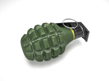 Beyaz arka planda el bombası. 3d illüstrasyon.
