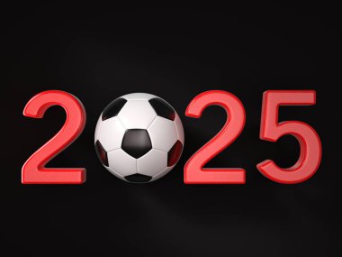 Siyah arka planda yeni yıl futbolu. 3d illüstrasyon.
