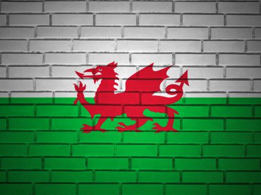 Tuğla duvar Wales bayrak arka planı. 3d illüstrasyon.