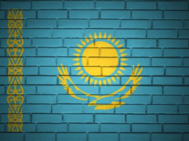 Tuğla duvar Kazakistan bayrak arka planı. 3d illüstrasyon.