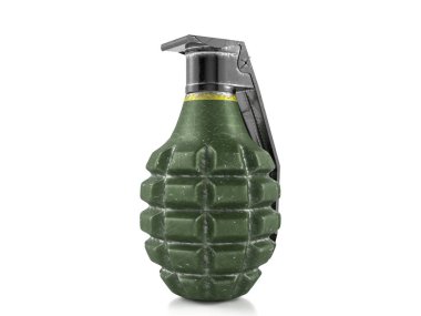 Beyaz arka planda el bombası. 3d illüstrasyon.