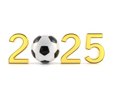 Beyaz arka planda yeni yıl futbol topu. 3d illüstrasyon.