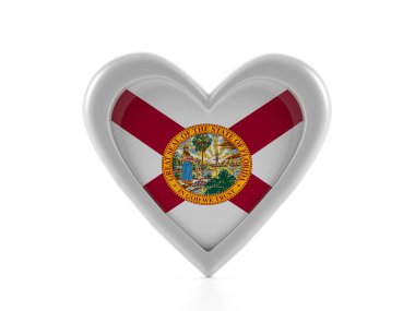 Kalp, beyaz arka planda Florida bayrağını şekillendirdi. 3d illüstrasyon.