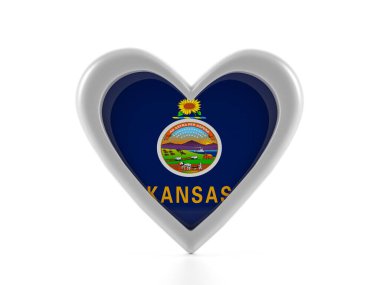 Kalp, beyaz arka planda Kansas bayrağı şeklinde. 3d illüstrasyon.