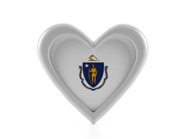 Heart shaped Massachusetts state flag on a white background. 3d illustration. clipart