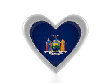 Kalp, beyaz arka planda New York bayrağını şekillendirdi. 3d illüstrasyon.