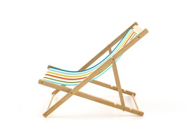 Beyaz arka planda plaj sandalyesi. 3d illüstrasyon.