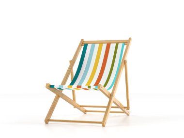 Beyaz arka planda plaj sandalyesi. 3d illüstrasyon.