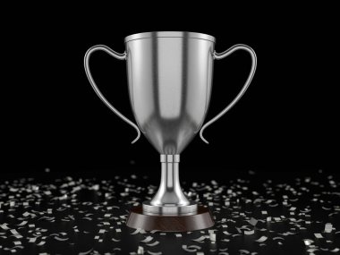 Beyaz arka planda gümüş kupa. 3d illüstrasyon.