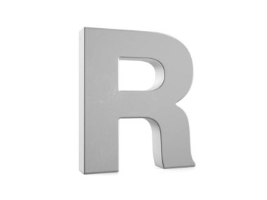 Beyaz arka planda metal R harfi. 3d illüstrasyon.
