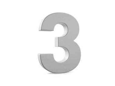 Beyaz arka planda üç numaralı metal. 3d illüstrasyon.
