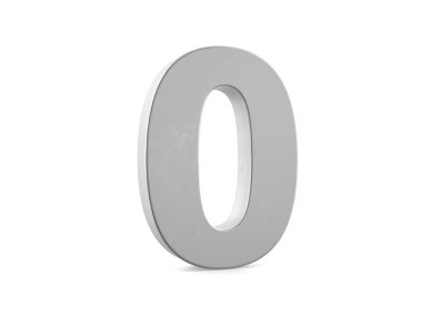 Beyaz arka planda sıfır numaralı metal. 3d illüstrasyon.