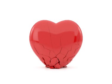 Beyaz bir arka planda kırık bir kalp. 3d illüstrasyon.