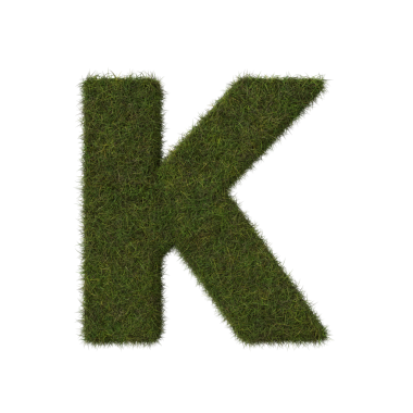 Şeffaf arkaplanda K çim harfi.