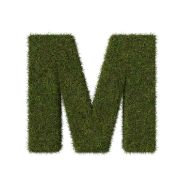 Şeffaf bir arkaplanda M çim harfi.