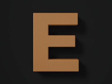 Siyah arka planda yırtılmış deri E harfi. 3d illüstrasyon.