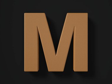 Siyah arka planda yırtılmış deri M harfi. 3d illüstrasyon.