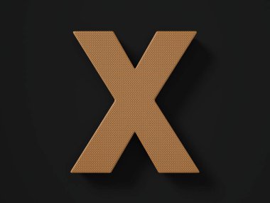 Siyah arka planda yırtılmış deri X harfi. 3d illüstrasyon.