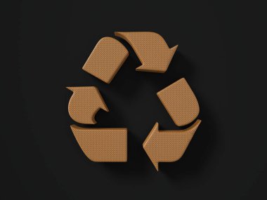 Siyah arka planda delinmiş deri geri dönüşüm sembolü. 3d illüstrasyon.
