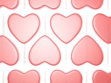 Beyaz arka planda kalp şeklinde lolipoplar. 3d illüstrasyon.