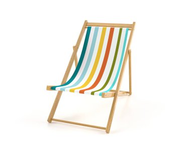 Beyaz arka planda plaj sandalyesi. 3d illüstrasyon.