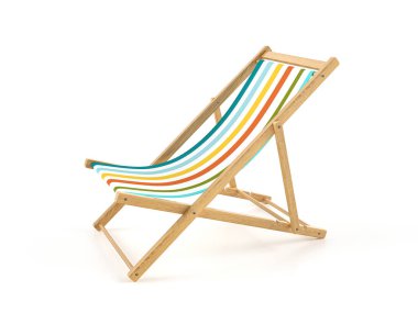 Beyaz arka planda plaj sandalyesi. 3d illüstrasyon.