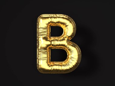 Siyah arka planda altın renkli balon B harfi. 3d illüstrasyon.