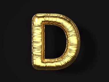 Siyah arka planda altın renkli balon D harfi. 3d illüstrasyon.