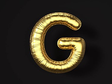 Siyah arka planda altın renkli balon G harfi. 3d illüstrasyon.