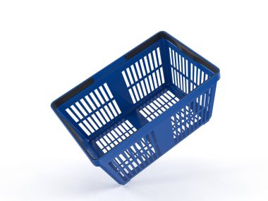 Beyaz arka planda alışveriş sepeti. 3d illüstrasyon.