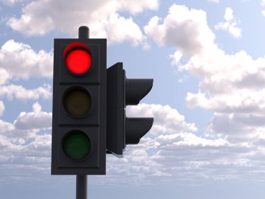 Gökyüzünün arka planında trafik ışığı. 3d illüstrasyon.