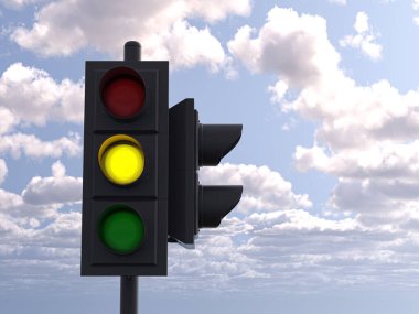 Gökyüzünün arka planında trafik ışığı. 3d illüstrasyon.